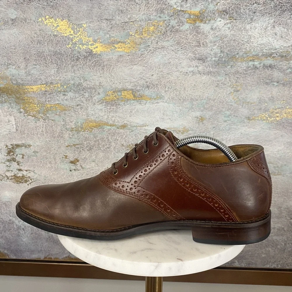 Johnston & Murphy Shoes Mens Size 8.5 B Brown Leather Saddle Brogue Dress Derby